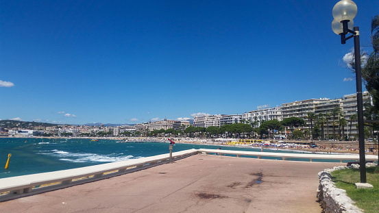 Panoramic view of the seafront, boulevard de la croisette at summer in Cannes