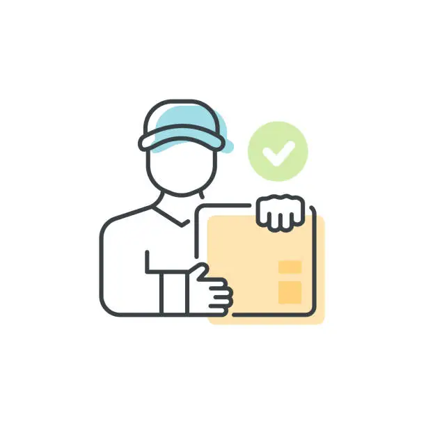 Vector illustration of Courier line icon. Vector illustration of delivery guy with box. Editable stroke.