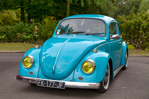 Lamorlaye, France - July 05 2020: The Volkswagen Beetle was manufactured and marketed by German automaker Volkswagen (VW) since 1938.