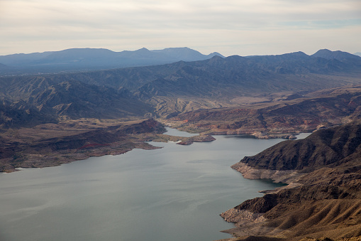 Nevada lake from the air showing receding water