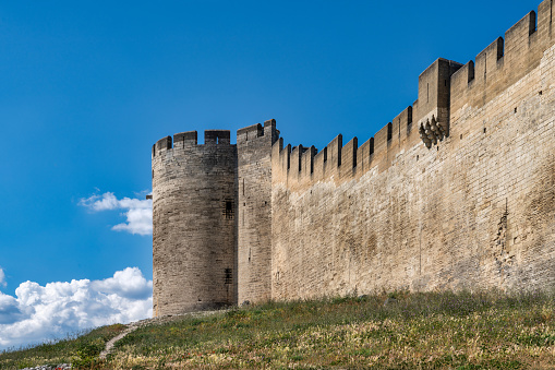 April 20, 2023: Fort Saint-Andre in Avignon, France. Photo taken of the castle and it's powerful walls and ramparts.