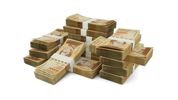 istock Stack of Venezuelan bolivar notes. 3D rendering of bundles of banknotes 1483674482
