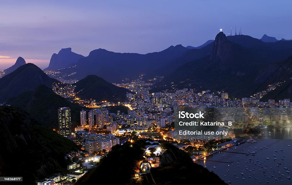 Night view Botafogo in Rio de Janeiro Night view Botafogo and Yacht club from Sugar Loaf in Rio de Janeiro Christ The Redeemer Stock Photo