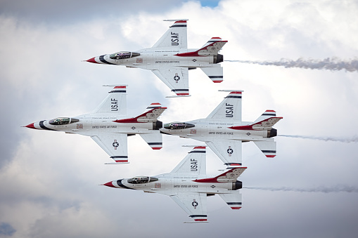Tucson, Arizona, USA - March 24, 2023: The US Air Force Thunderbirds perform at the 2023 Thunder and Lightning Over Arizona airshow.