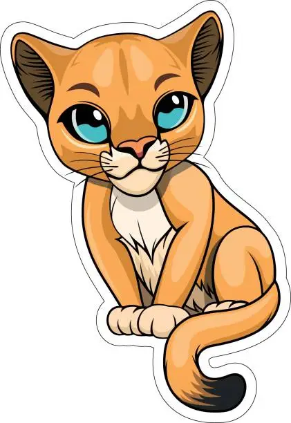 Vector illustration of Cute Vector cartoon puma, mountain lion, catamount sticker