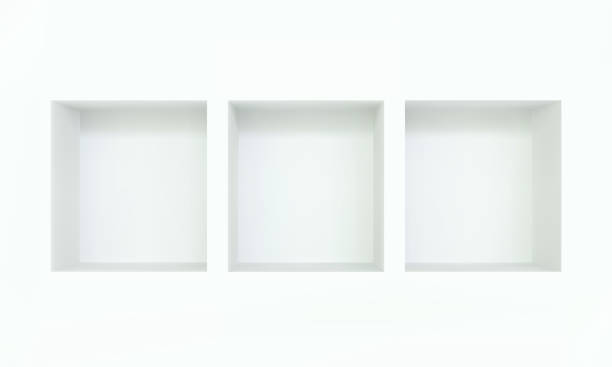 白い壁の3dモックアップに3つの空のニッチまたは棚 - art museum wall white vector点のイラスト素材／クリップアート素材／マンガ素材／アイコン素材