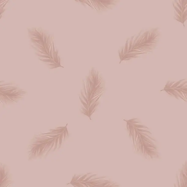 Vector illustration of feathers seamless pattern. LIGHT pattern of feathers on a COCOA background