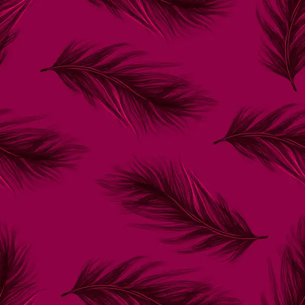 Vector illustration of A chic pattern of feathers on a magenta background.mystical theme..