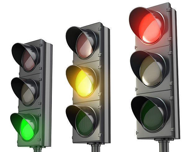 Trois feux de signalisation, rouge vert et jaune - Photo