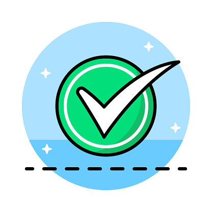 Vector illustration of a checkmark against a blue background in line art style.