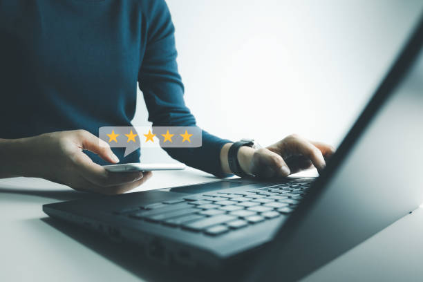 istock Satisfied customer experience concept, happy business customer using smartphone, the best review, High quality service, Most rated, the highest score, 5 stars, Social media very good. 1483714698