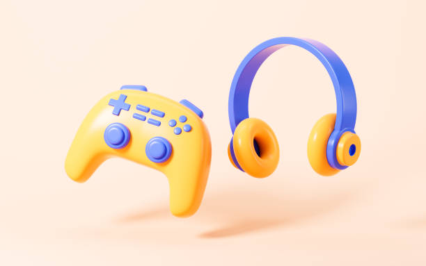 istock Gamepad and headset in the yellow background, 3d rendering. 1483726329