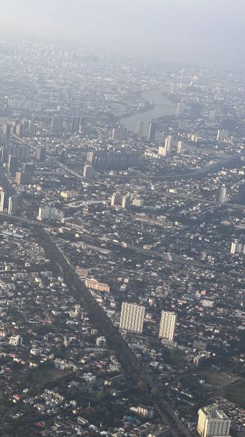 istock Bangkok cityscape  from aerial view airplane. 1483727347