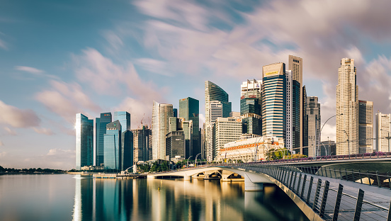 View of Singapore business district in a sunny day