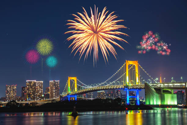 istock Tokyo Odaiba Rainbow Bridge and fireworks night view 1483731561