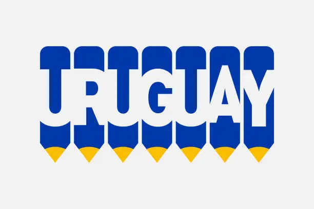 Vector illustration of Uruguay text with Pen symbol creative ideas design. Uruguay flag color concept vector illustration. Uruguay typography negative space word vector illustration. Uruguay country name vector design.