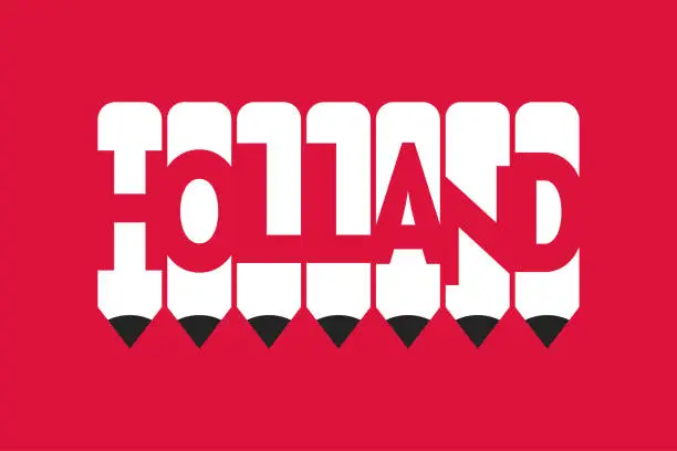 Vector illustration of Holland text with Pen symbol creative ideas design. Holland flag color concept vector illustration. Holland typography negative space word vector illustration. Holland country name vector design.