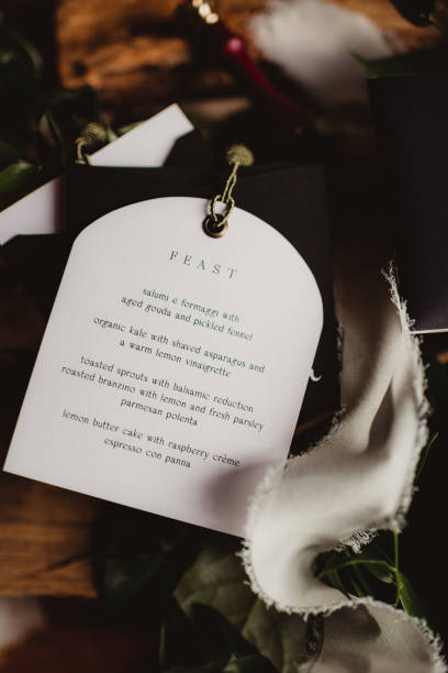Close up of menu on a place setting at a wedding reception
