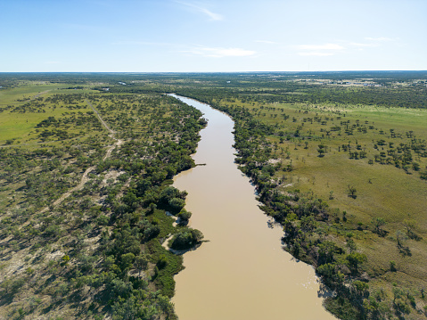 Thomson River and green outback Queensland after rain near Longreach
