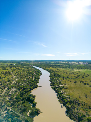 Thomson River and green outback Queensland after rain near Longreach