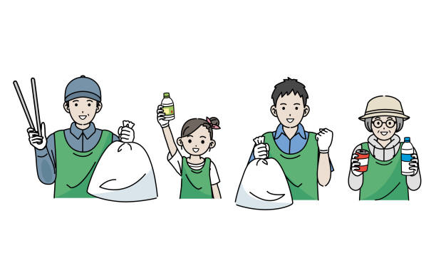 Volunteer work to pick up trash Clip art of Volunteer work to pick up trash. environmental cleanup stock illustrations