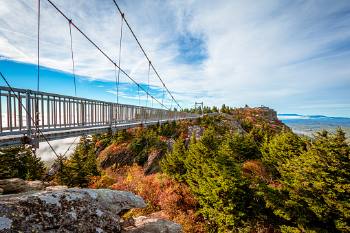 View of Mile High Swinging Bridge, at Grandfather Mountain State Park, North Carolina.