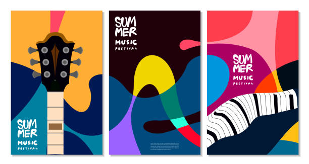 bildbanksillustrationer, clip art samt tecknat material och ikoner med vector illustration colorful summer music festival banner - musikfestival