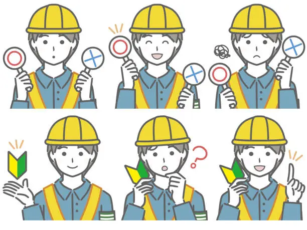 Vector illustration of Young male traffic guard question and answer