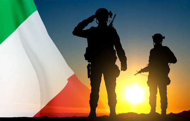 istock Silhouettes of a soldiers with Italian flag 1483745315