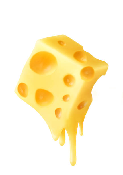 Melted piece of cheese in the air on a white background