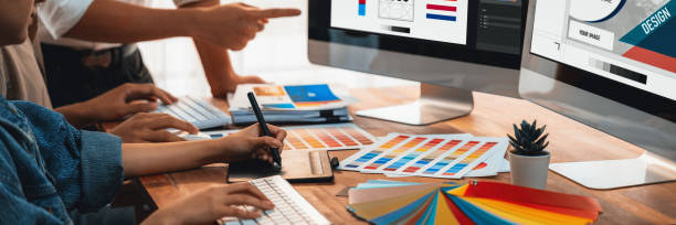 istock Graphic designer works on computer laptop with digital pen. Scrutinize 1483745673