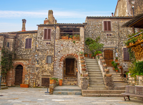 Little square in the medieval town of Capalbio in Tuscany, Italy