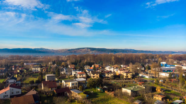 suburbs of city nowy sacz in late autumn, poland - nowy sacz imagens e fotografias de stock