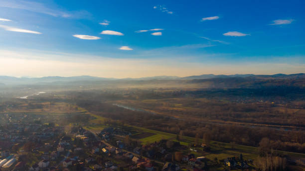 suburbs of city nowy sacz in late autumn, poland - nowy sacz imagens e fotografias de stock