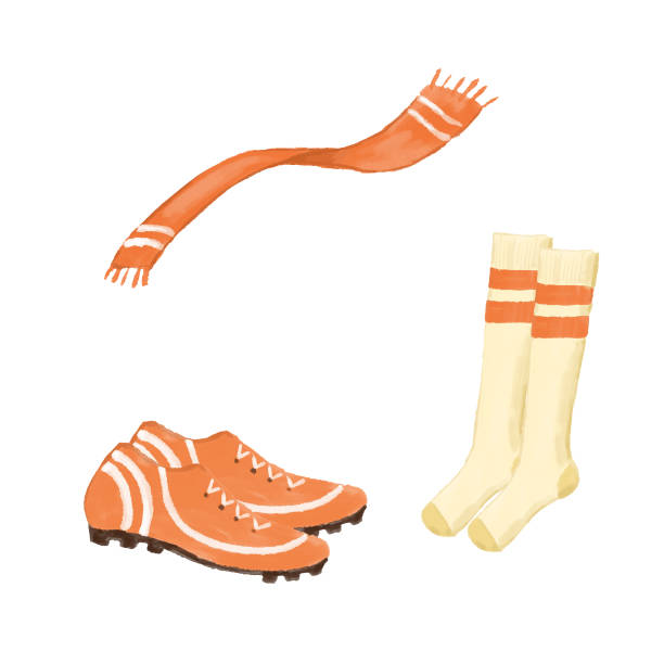 Hand drawn sports socks, shoes and scarf isolated on white. Hand drawn sports socks, shoes and scarf isolated on white background. football socks stock illustrations