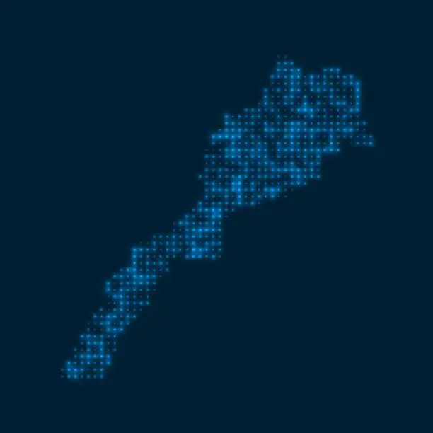 Vector illustration of Morocco dotted glowing map. Shape of the country with blue bright bulbs. Vector illustration.