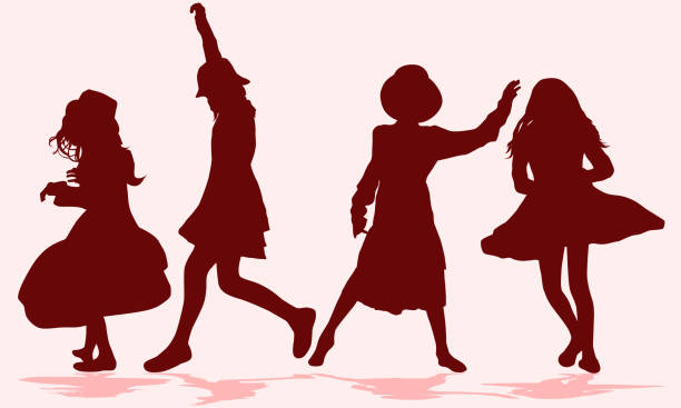 dziewczyny tańczące sylwetki - child silhouette pre adolescent child youth culture stock illustrations