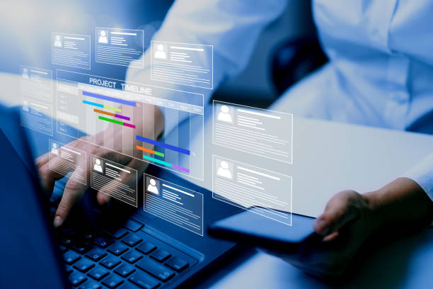 istock Human resources and management concept. Employee must complete the online survey form. Marked checklist on a clipboard. 1483759346