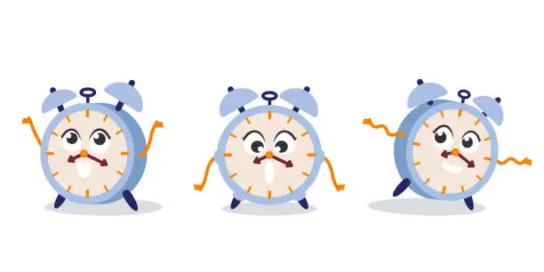 Vector illustration of Alarm clock in different poses.