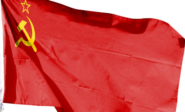 istock Soviet Russian flag in the cloudy sky. waving in the sky 1483761973