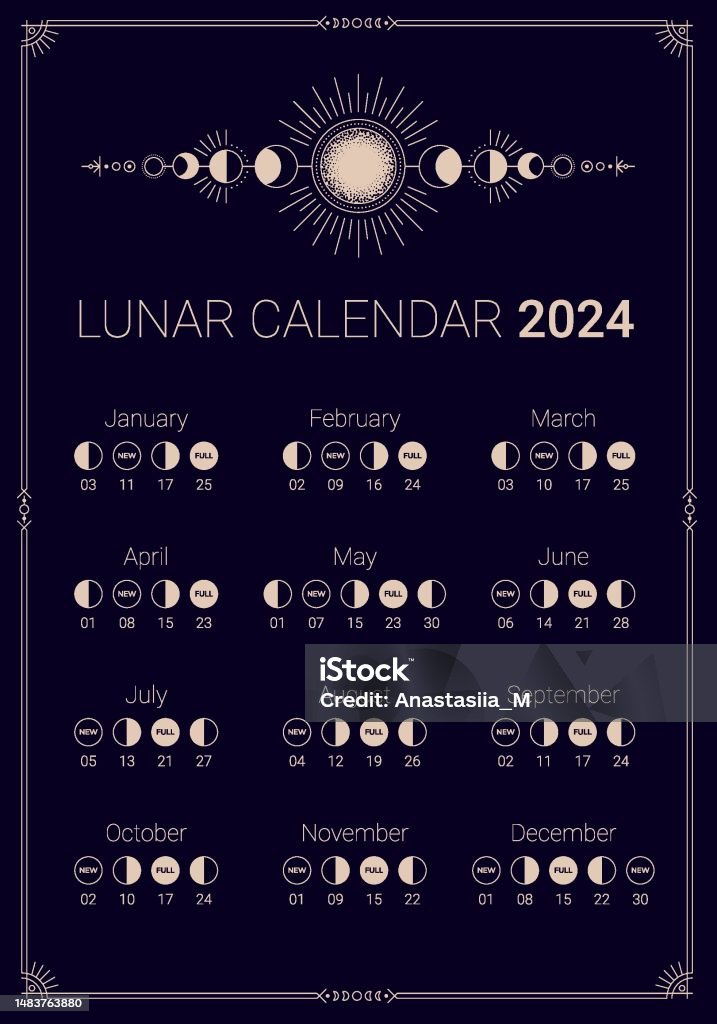 Ilustración de Calendario Lunar Del Año 2024 Con El Telón De Fondo Del  Cielo Nocturno Oscuro y más Vectores Libres de Derechos de 2024 - iStock