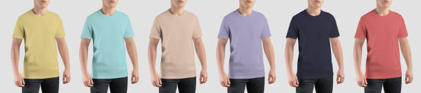 istock Bright t-shirt template on posing young guy in black jeans, isolated on background in studio, front view. 1483767144
