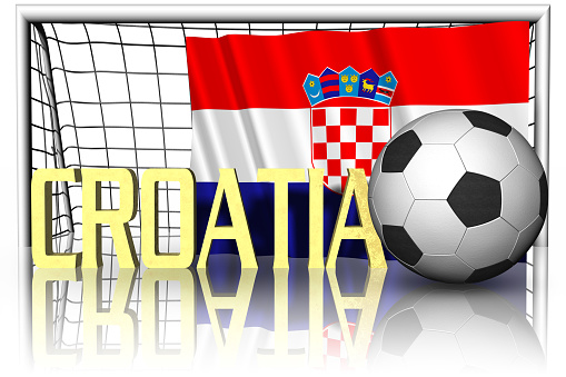 Croatia. National flag with soccer ball in the foreground. Sport football - 3D Illustration