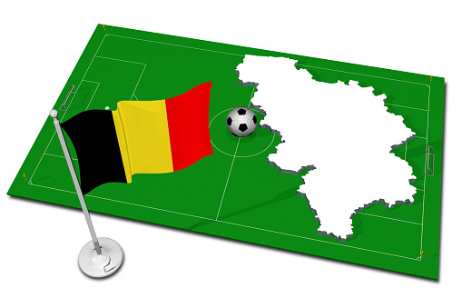 Belgium. National flag with soccer ball in the foreground. Sport football - 3D Illustration