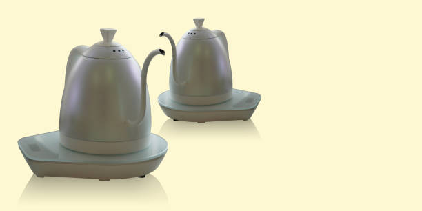 two electric kettle on yellow background, object, technology, decor, modern, fashion, copy space