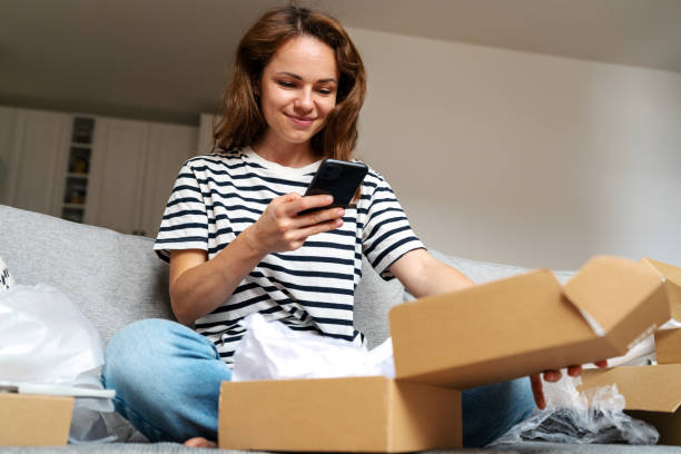 istock One-click ordering and same-day delivery concept, woman sharing her experience of consumer in internet. 1483772291