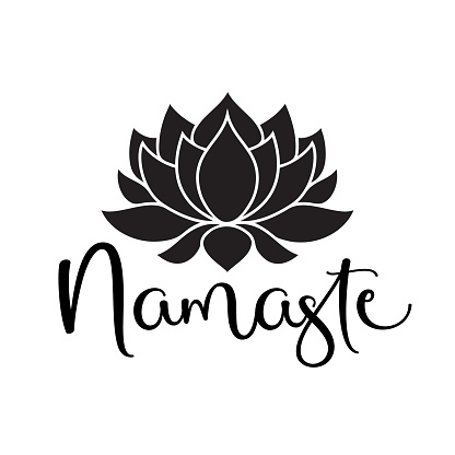 Namaste with lotus flower isolated on white background. Vector typography text for posters, banners, stickers, cards, t shirts