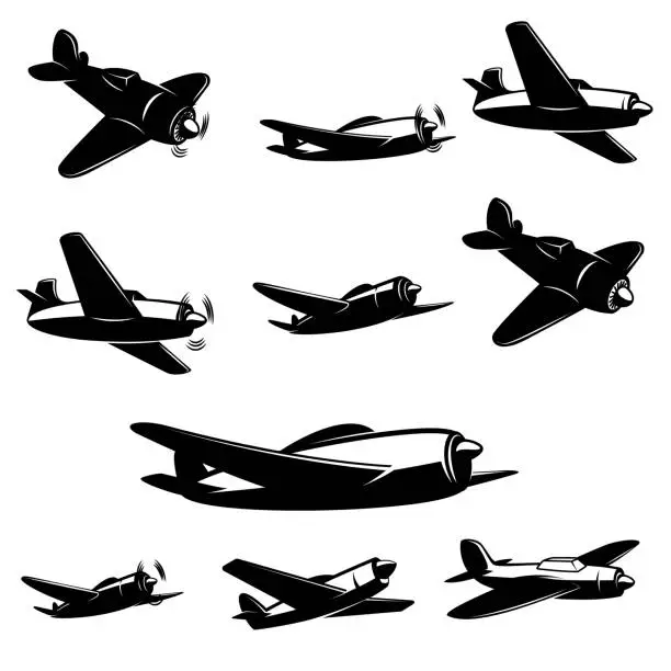 Vector illustration of Collection of vintage airplane illustrations. Perfect for adding a touch of nostalgia to your designs. Use them for posters, signs