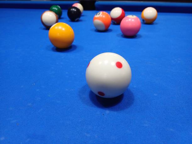 istock Pool balls on blue table sport game set 1483779166