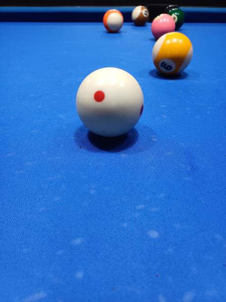 istock Pool balls on blue table sport game set 1483779167